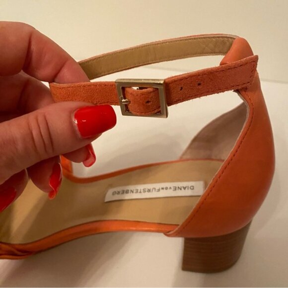 DIANE VON FURSTENBERG SANDALS BLOCK HEELS PEACH CORAL SUEDE LEATHER - Picture 8 of 13